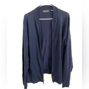 Saks Fifth Avenue Sweater Mens Sz L Navy Wool Full Zip Career Office Fall